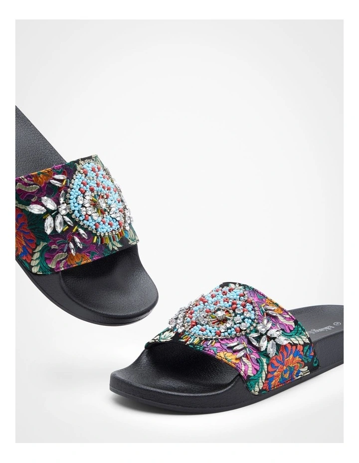 Embroidered Beaded Slide in Black image 6