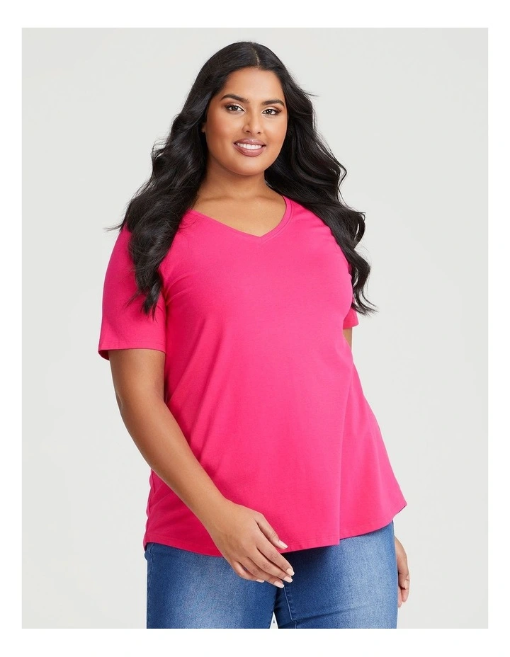 Australian Cotton V-Neck Tee in Azalea image 1