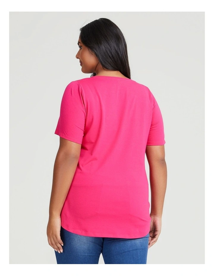 Australian Cotton V-Neck Tee in Azalea image 2