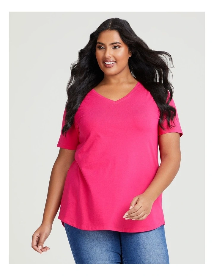 Australian Cotton V-Neck Tee in Azalea image 3