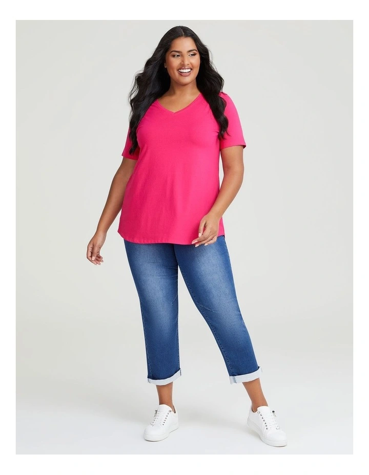 Australian Cotton V-Neck Tee in Azalea image 4