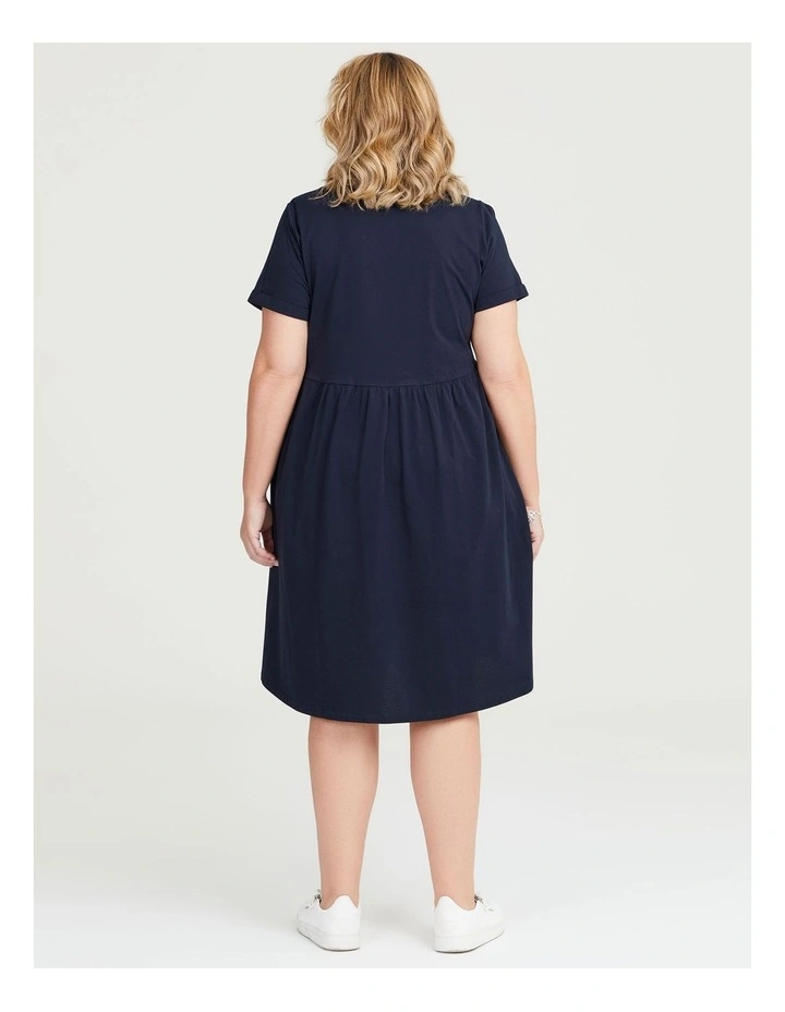 Cotton V-neck Cuff Dress in Navy image 2