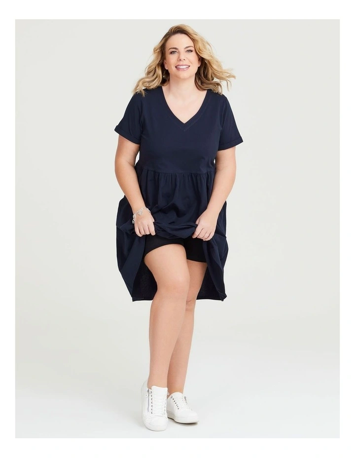 Cotton V-neck Cuff Dress in Navy image 6