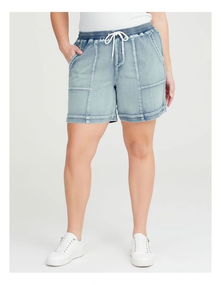 Cotton Tie Denim Shorts in Pale Blue image 1