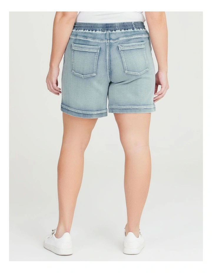 Cotton Tie Denim Shorts in Pale Blue image 2