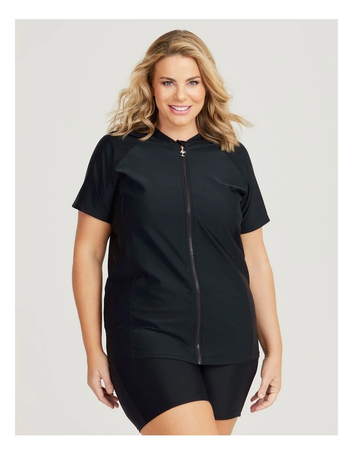 Taking Shape Palm Zip Through Rash Vest in Black | MYER