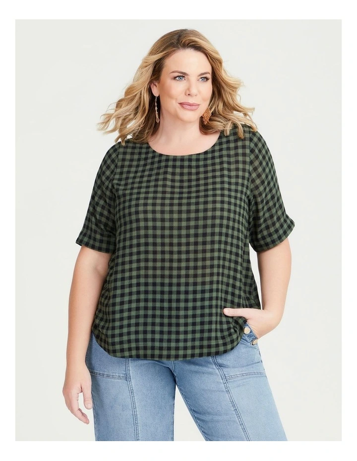 Natural Gingham Top in Khaki/Black image 1