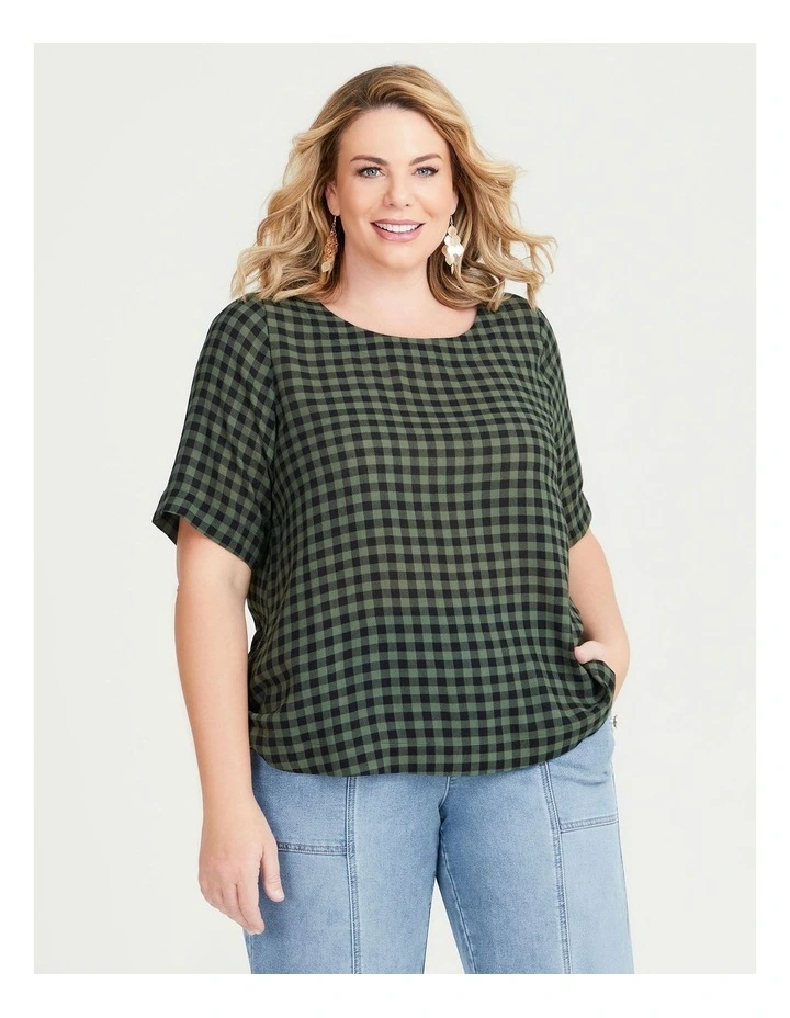 Natural Gingham Top in Khaki/Black image 3