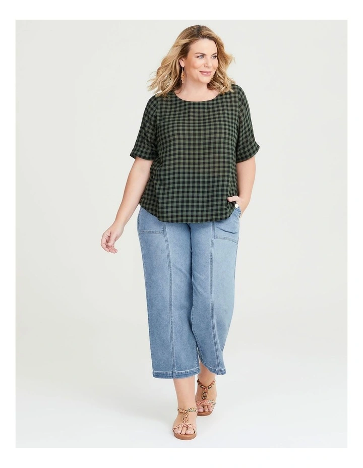 Natural Gingham Top in Khaki/Black image 4