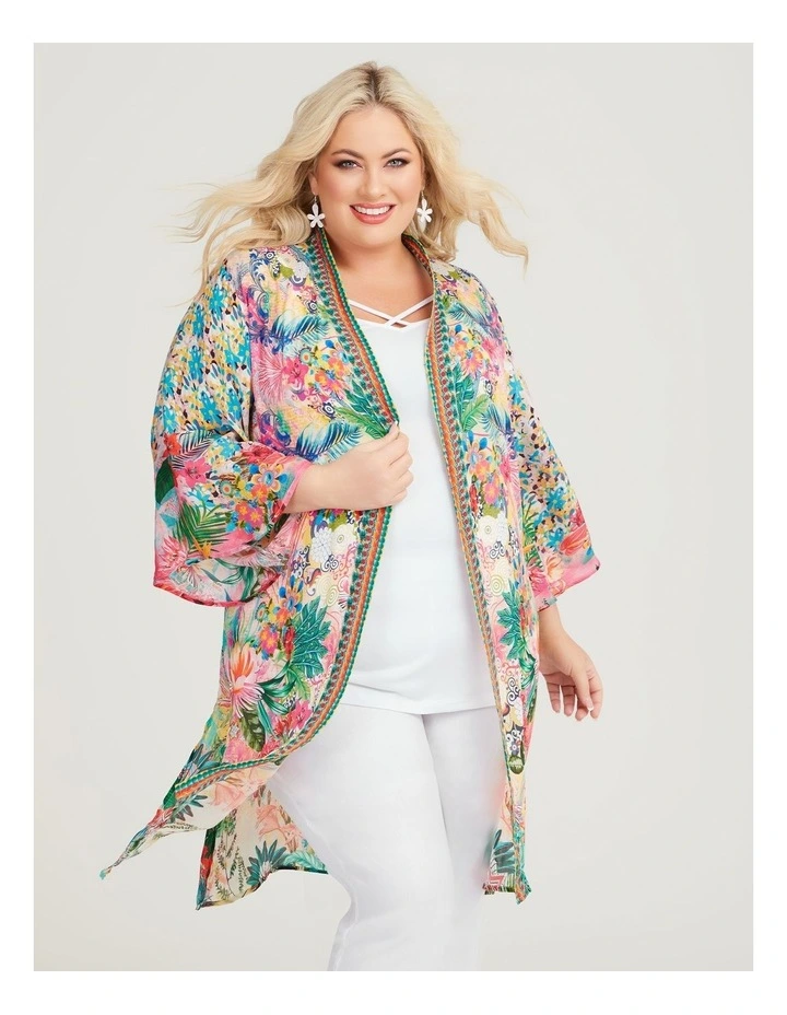 Tropical Sunset Kimono Swimwear in Print image 3