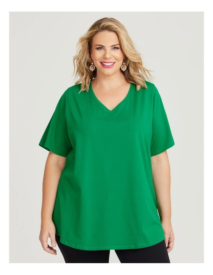 Australian Cotton V-Neck Tee in Botanical Green image 1