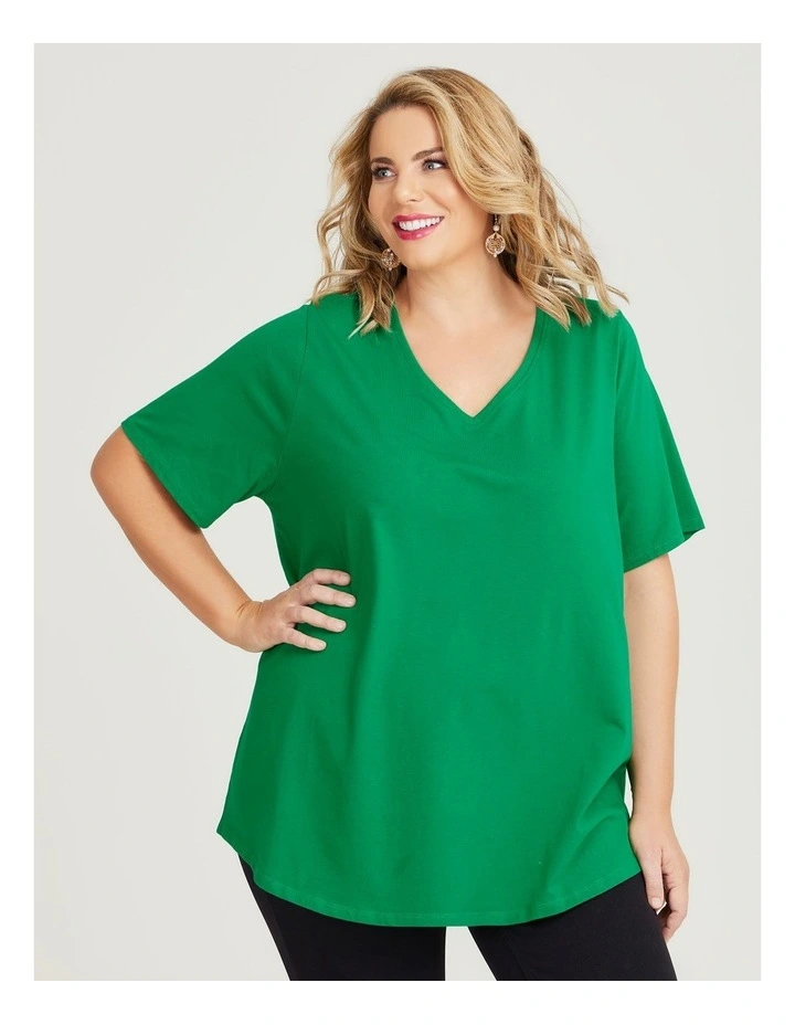 Australian Cotton V-Neck Tee in Botanical Green image 3