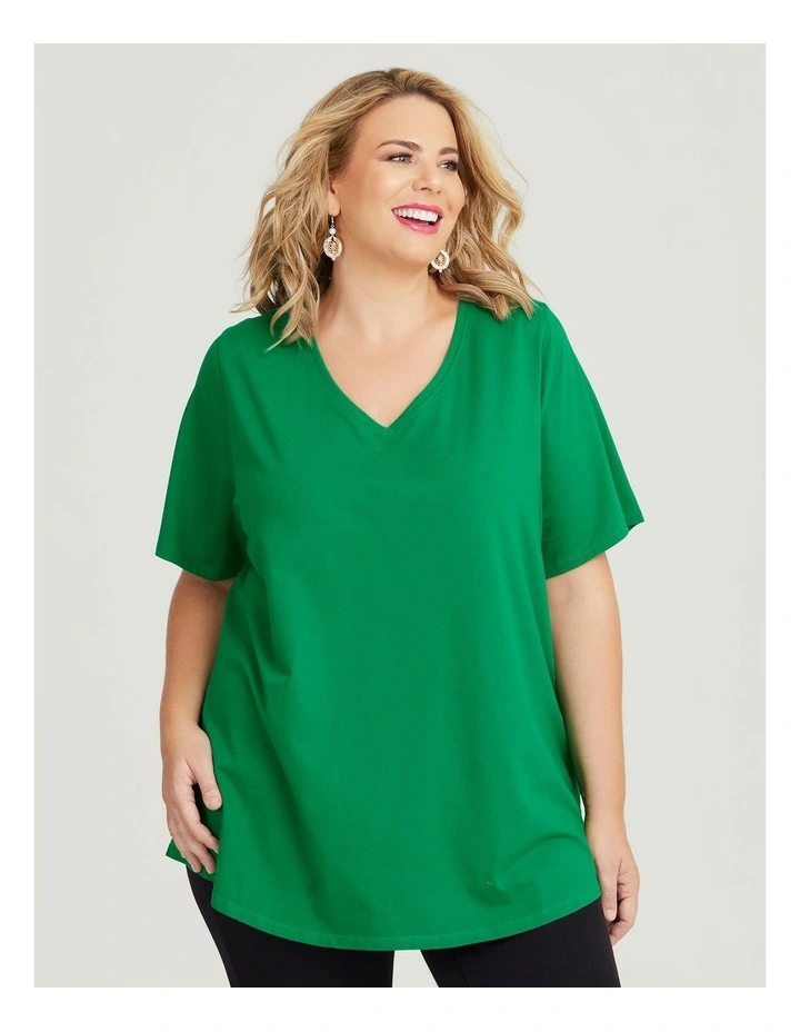 Taking Shape Australian Cotton V-Neck Tee in Botanical Green | MYER