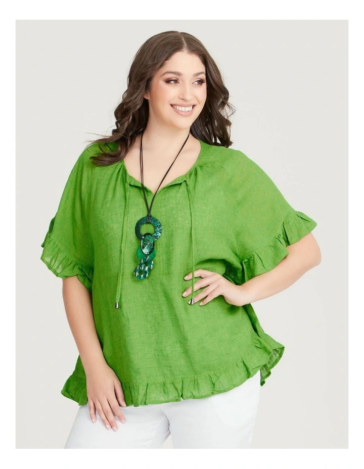 Linen Blend San Marino Top in Grass Green image 1