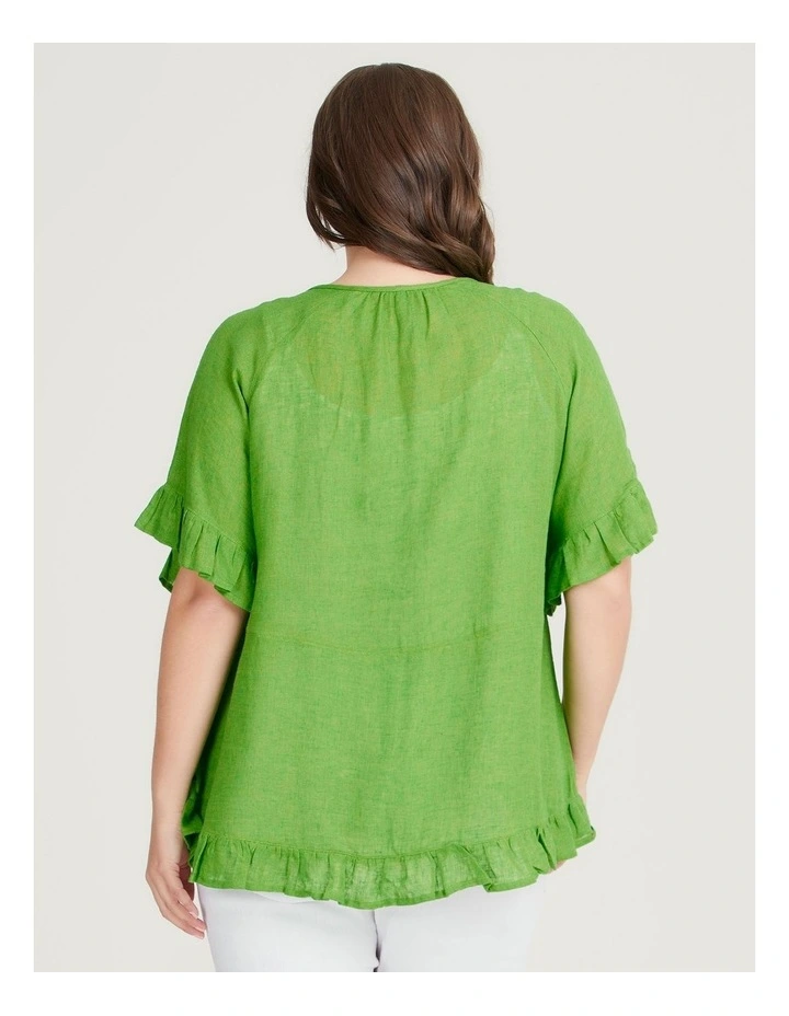 Linen Blend San Marino Top in Grass Green image 2