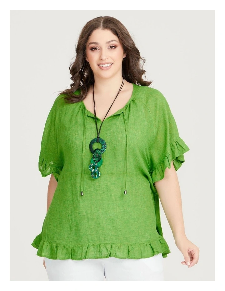 Linen Blend San Marino Top in Grass Green image 3