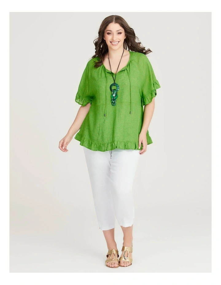 Linen Blend San Marino Top in Grass Green image 4
