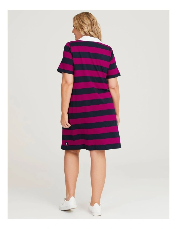 Cotton Block Stripe Polo Dress in Multi image 2