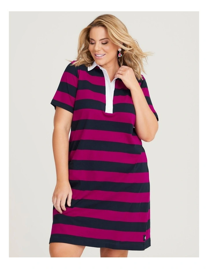 Cotton Block Stripe Polo Dress in Multi image 4