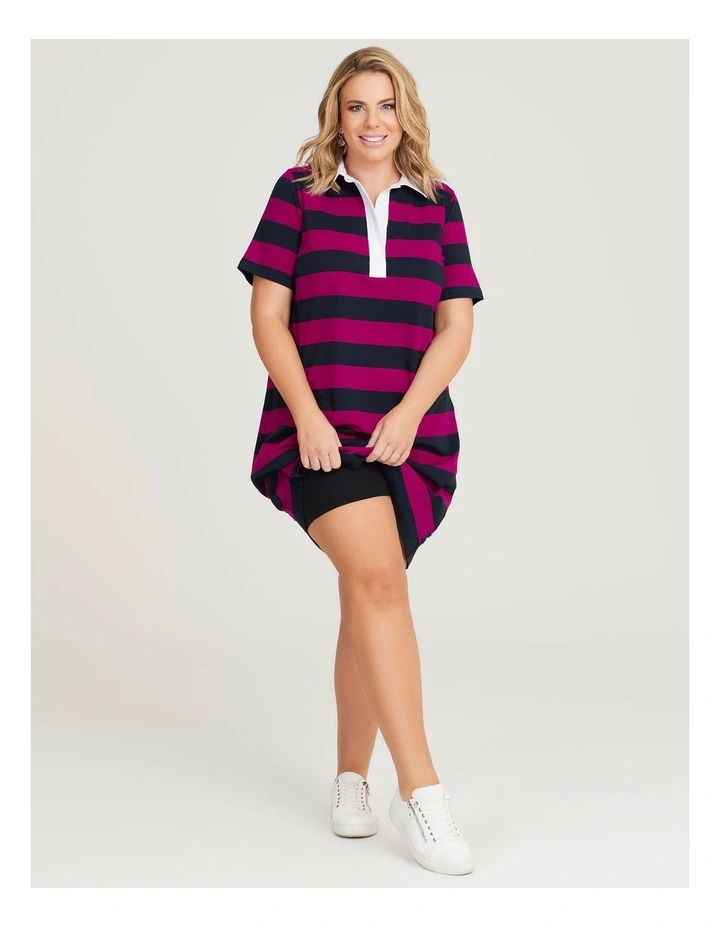 Cotton Block Stripe Polo Dress in Multi image 5