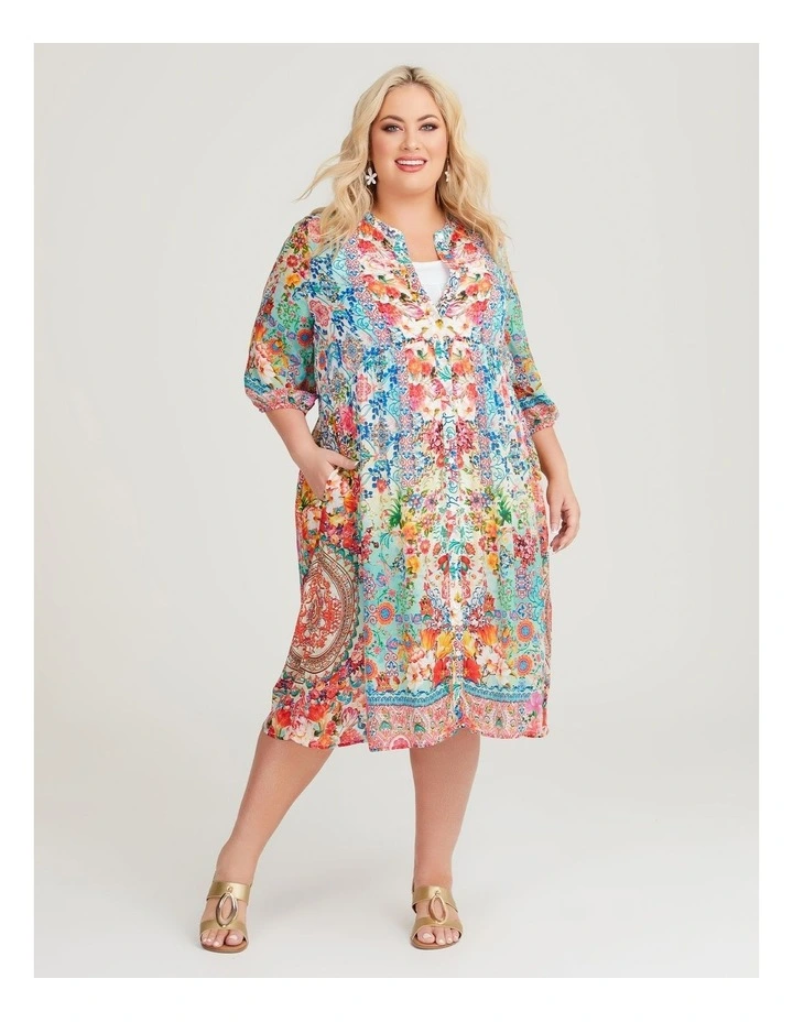 Rachel Natural Floral Dress in Print image 1