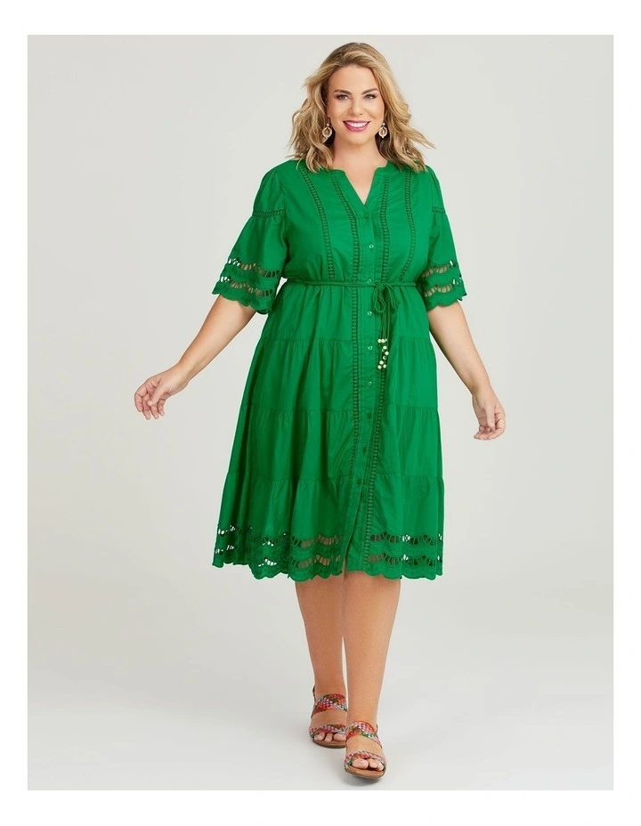 Cotton Amazon Broderie Dress in Botanical Green image 1