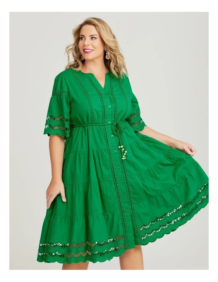 Cotton Amazon Broderie Dress in Botanical Green image 3