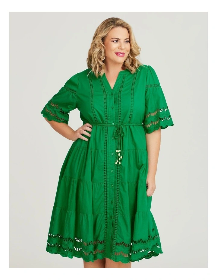 Cotton Amazon Broderie Dress in Botanical Green image 4
