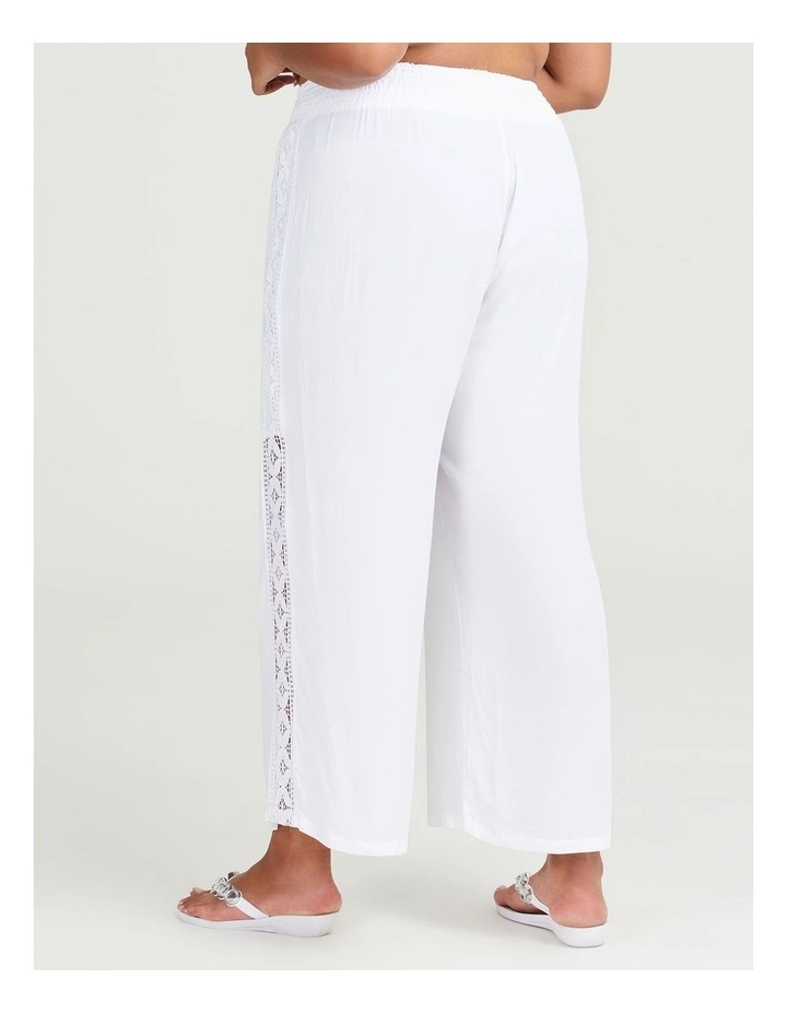 Lace Trim Pull On Pant in White image 2