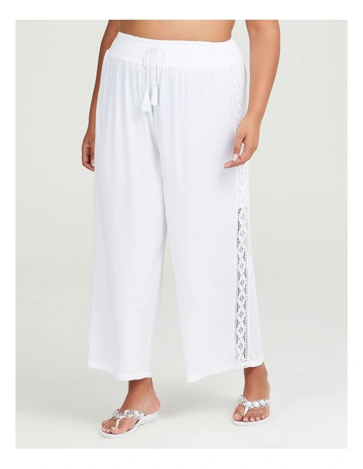 Lace Trim Pull On Pant in White image 3