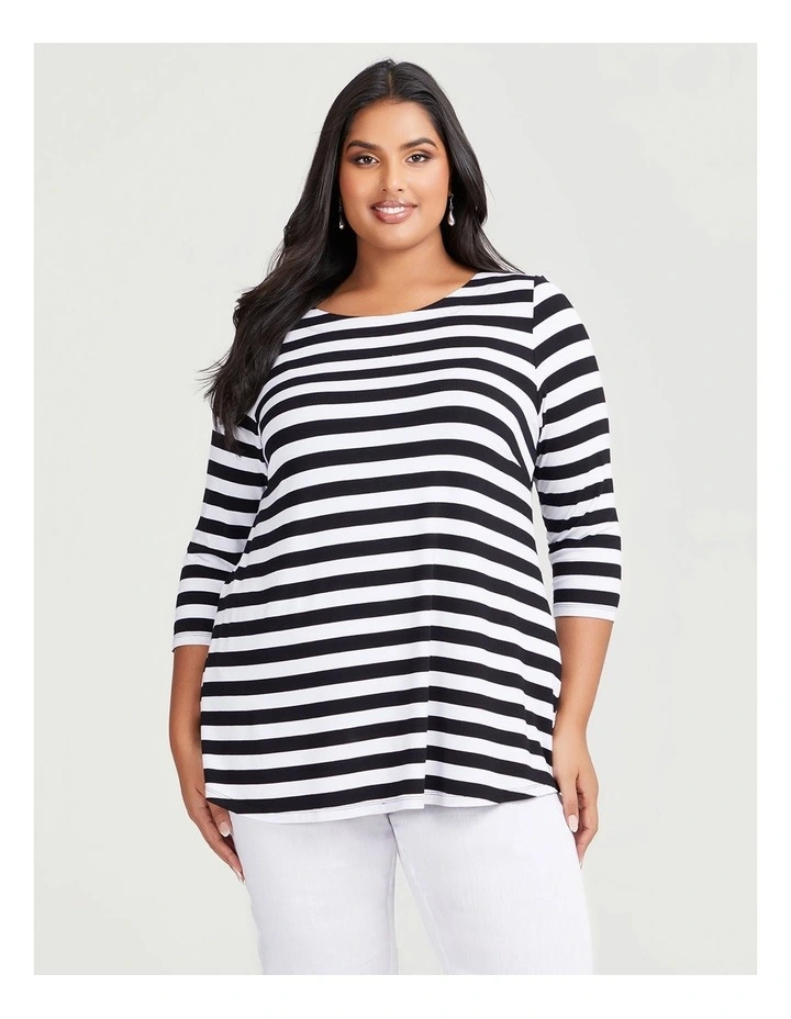 Bamboo Boat Neck Top in Black/White Stripe image 1