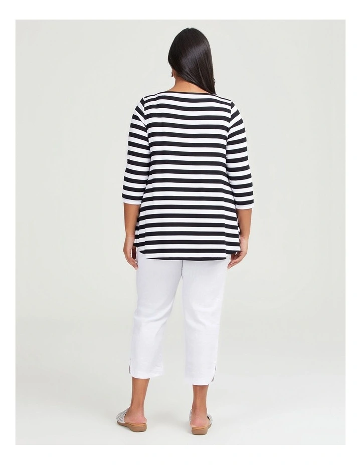 Bamboo Boat Neck Top in Black/White Stripe image 2