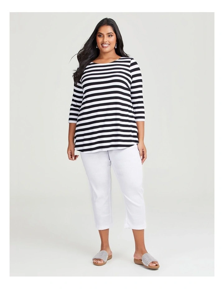 Bamboo Boat Neck Top in Black/White Stripe image 3