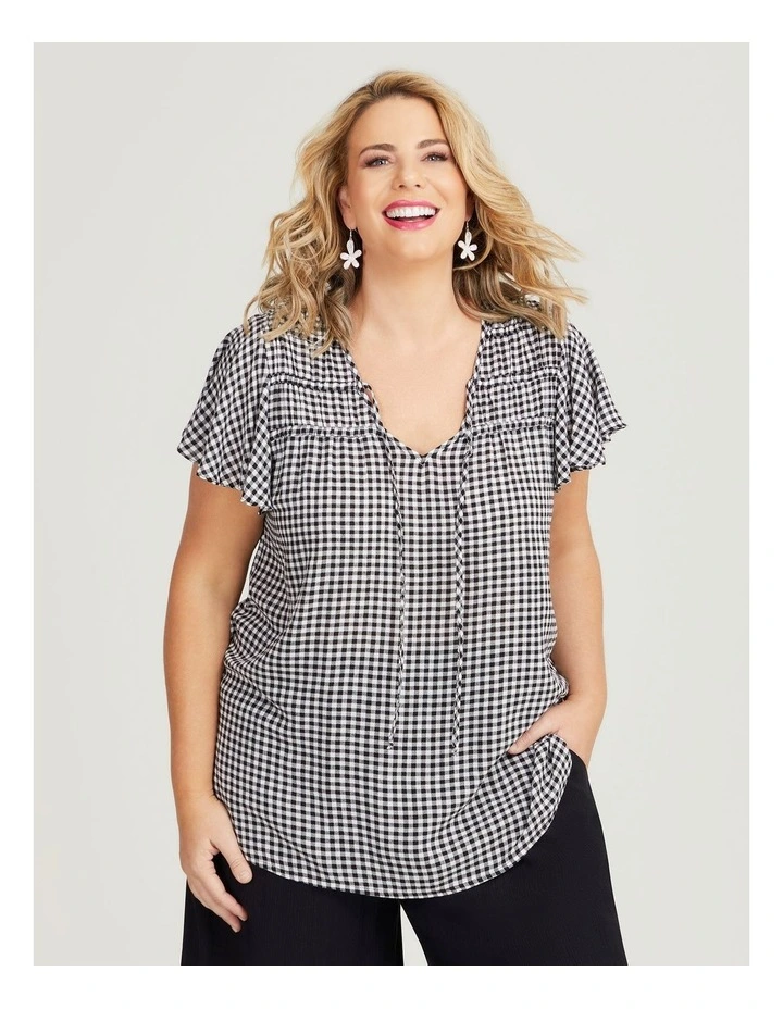 Natural Gingham Floaty Top in Black/off White image 1