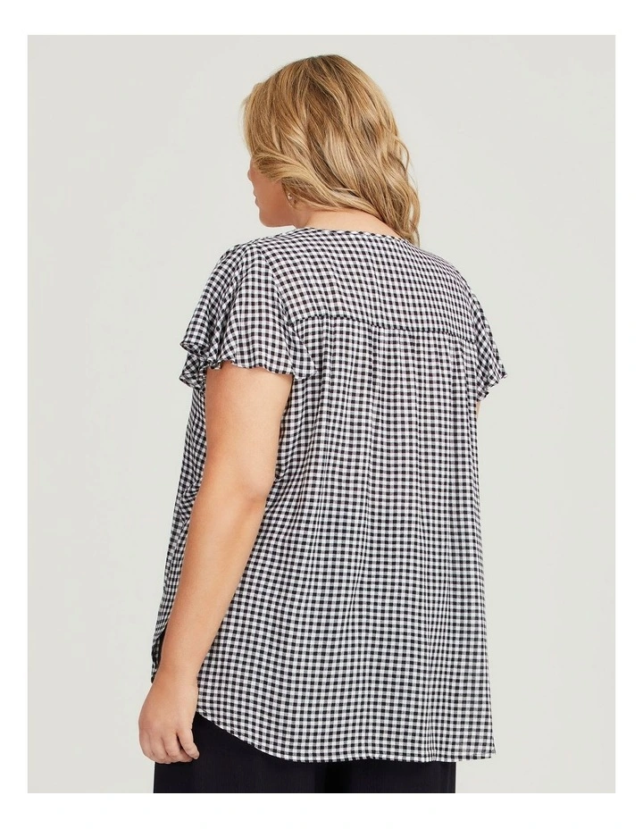 Natural Gingham Floaty Top in Black/off White image 2
