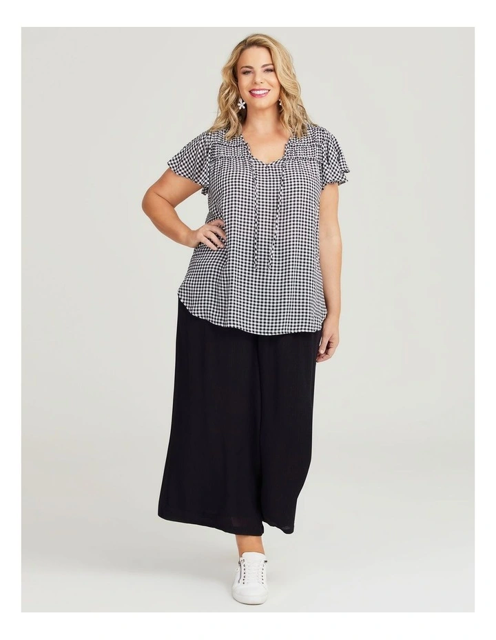 Natural Gingham Floaty Top in Black/off White image 4