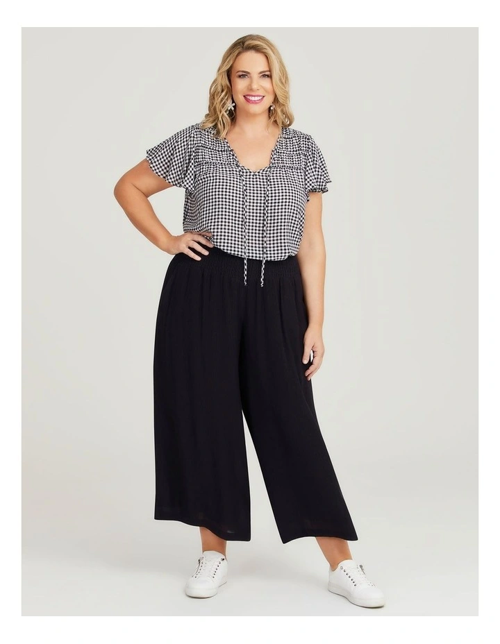 Natural Gingham Floaty Top in Black/off White image 5