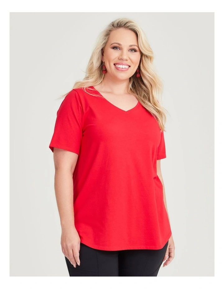 Australian Cotton V-Neck Tee in Lava Red image 1