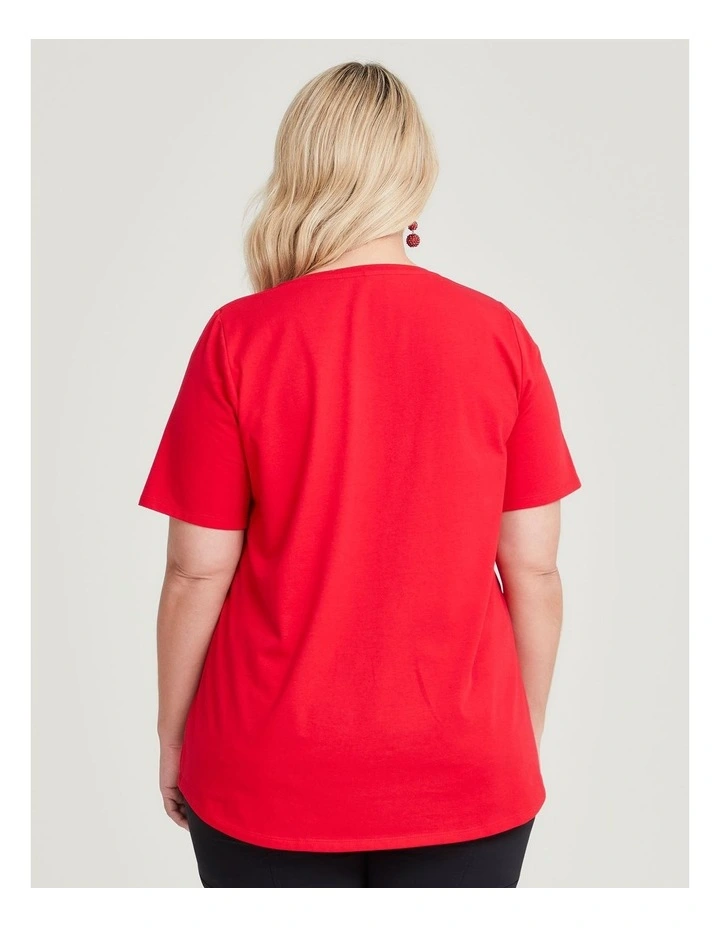 Australian Cotton V-Neck Tee in Lava Red image 2