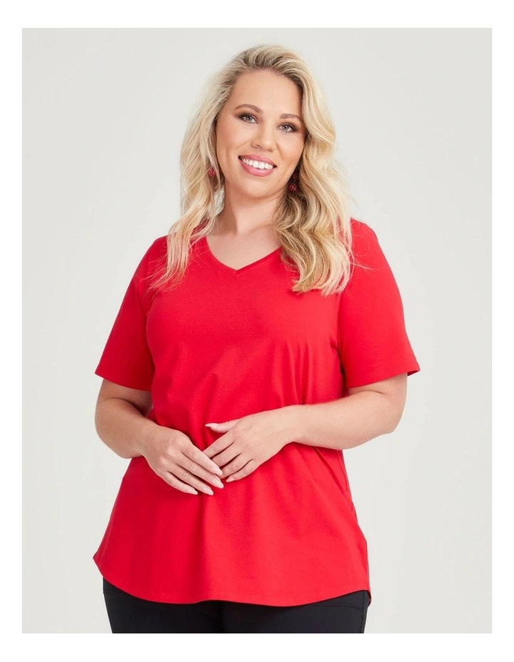 Australian Cotton V-Neck Tee in Lava Red image 3