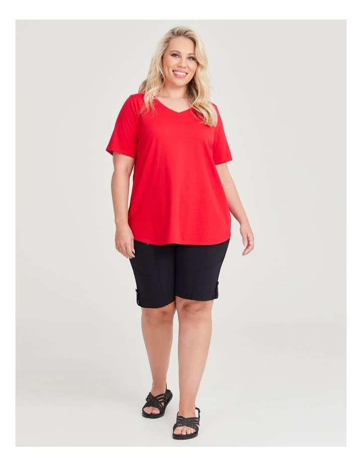 Australian Cotton V-Neck Tee in Lava Red image 4