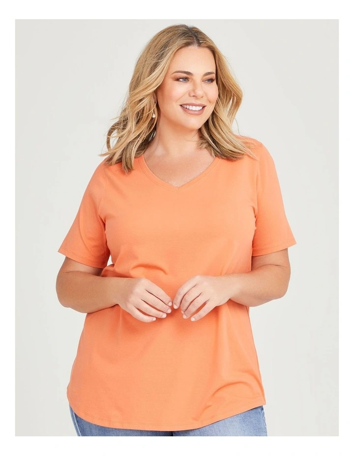 Taking Shape Australian Cotton V-neck Tee in Dusty Ochre | MYER