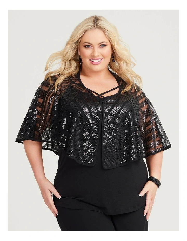 Sequin Evening Cape in Black image 1