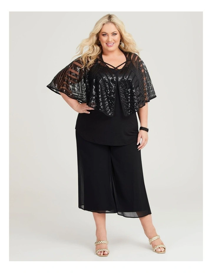 Sequin Evening Cape in Black image 3
