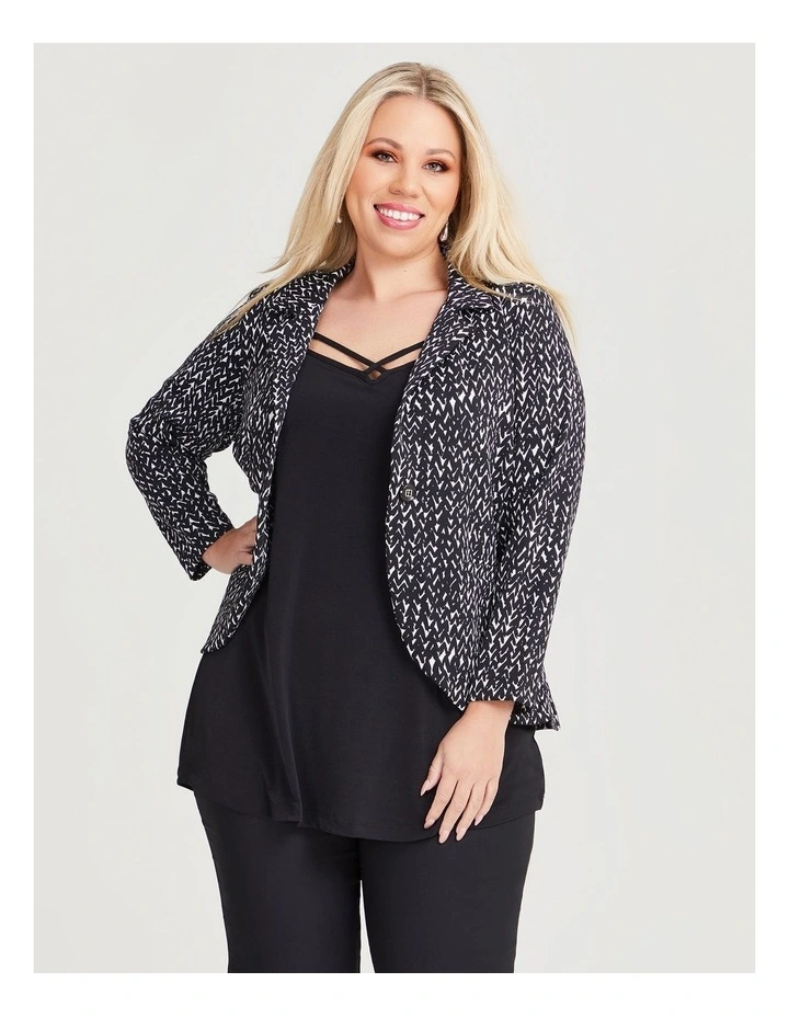 Geo Knit Ponte Jacket in Black/White image 4