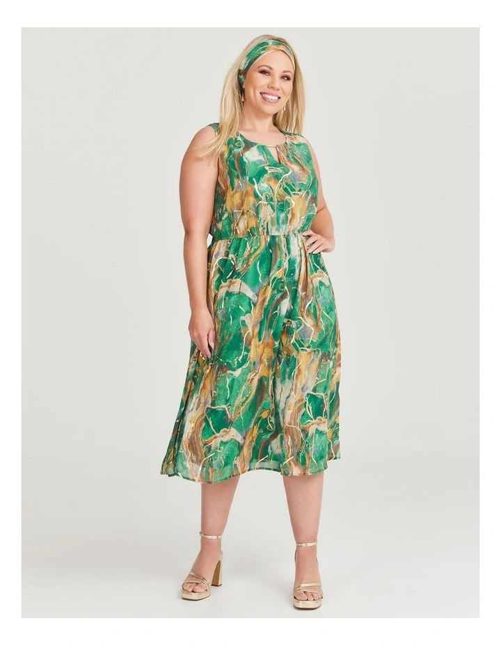Taking Shape Gold Marble Chiffon Event Dress in Green Print | MYER