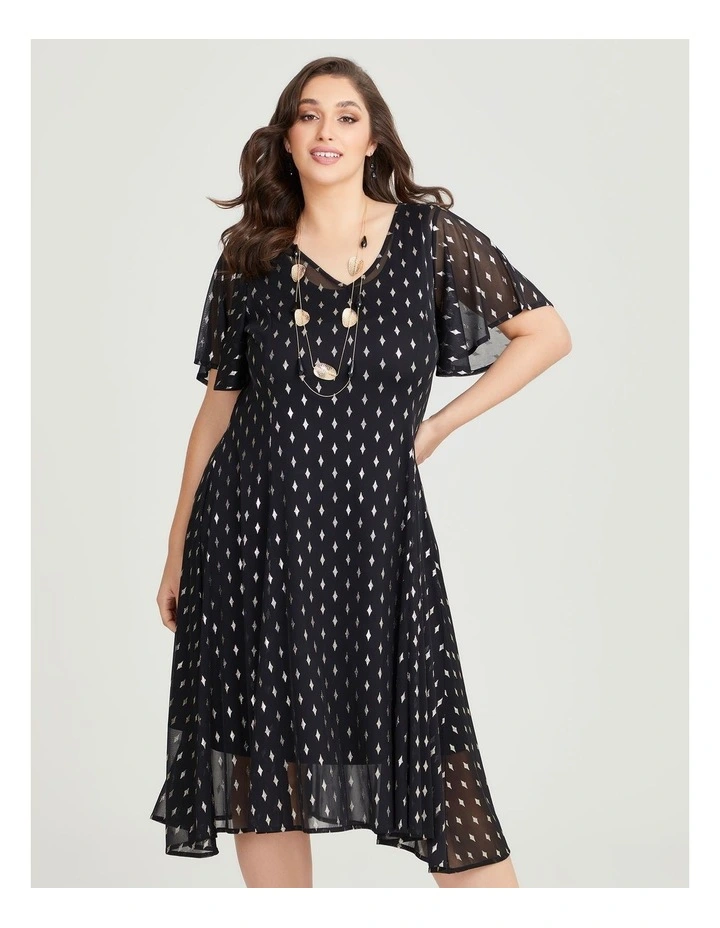 Diamond Mesh Cocktail Dress in Black/Gold image 3
