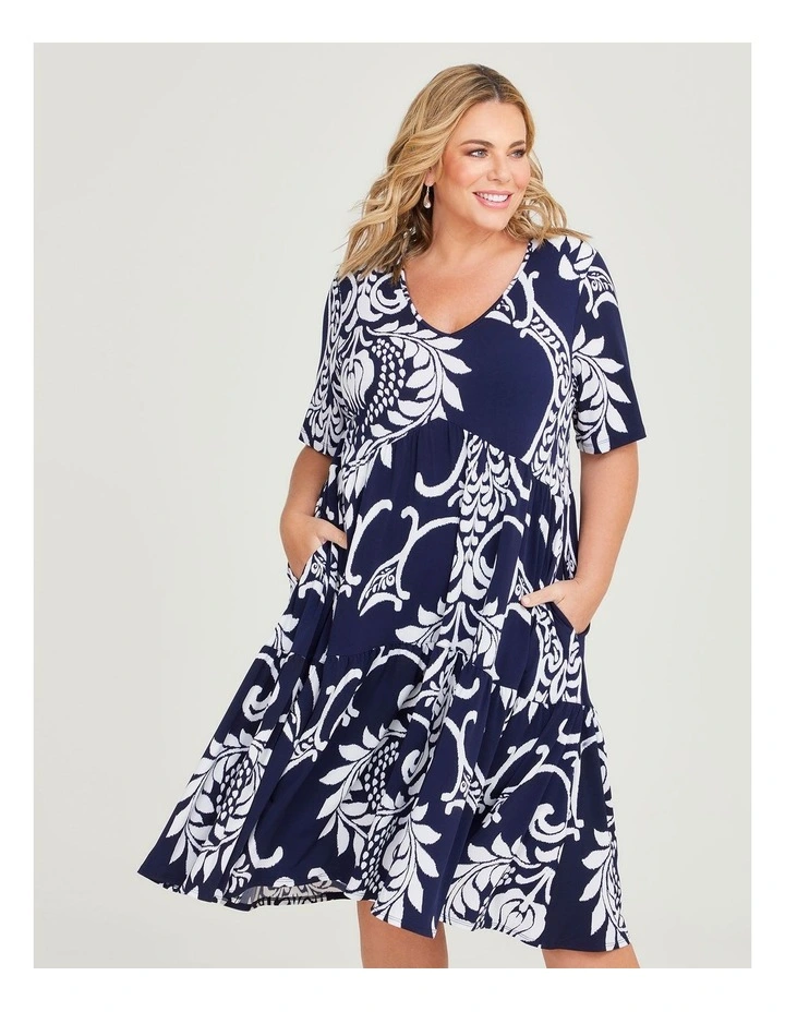 Phoebe Print Tier Dress in Navy/White image 3
