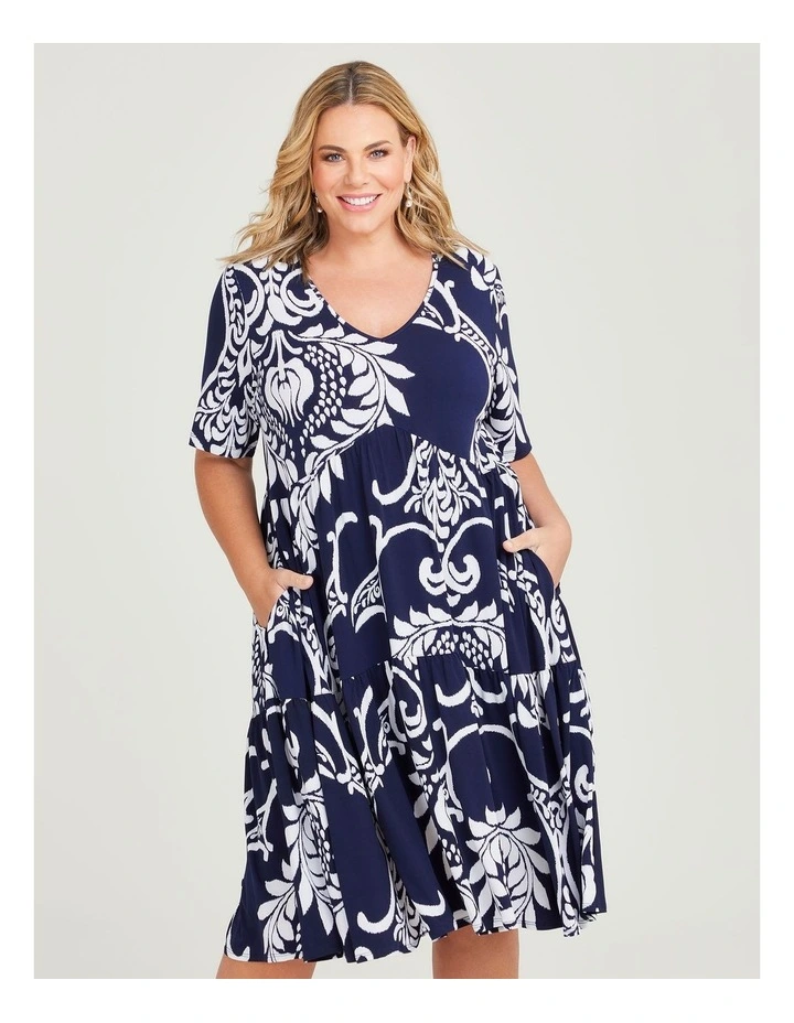 Phoebe Print Tier Dress in Navy/White image 4