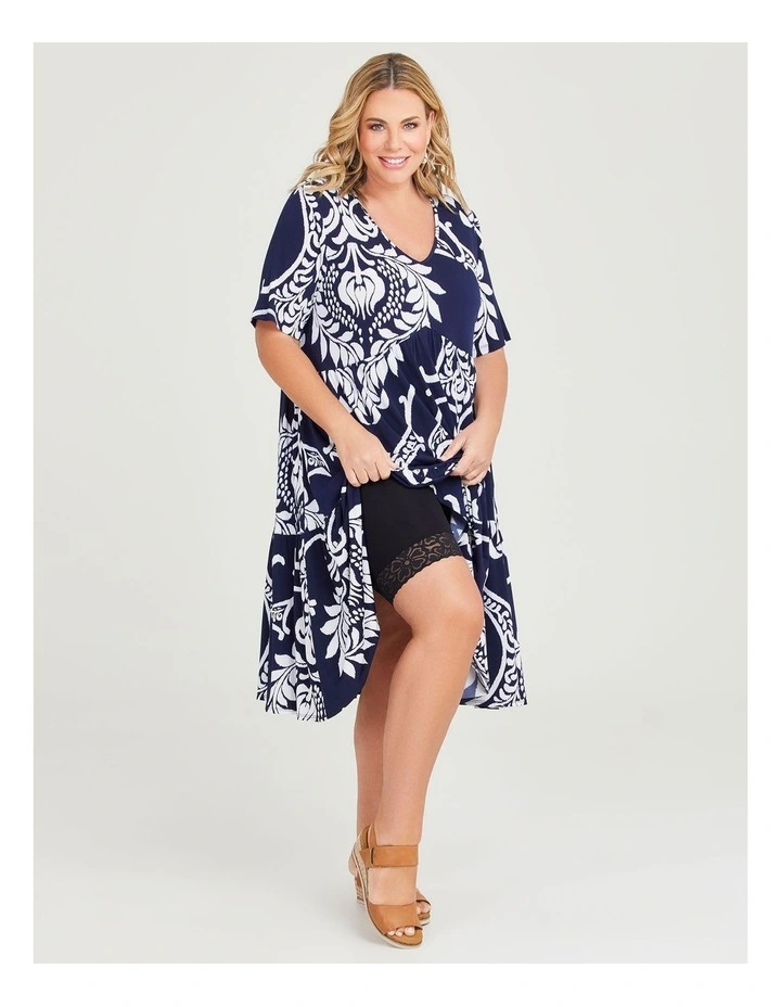 Phoebe Print Tier Dress in Navy/White image 5